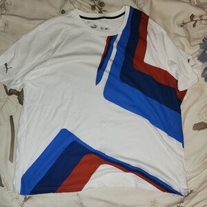 Puma x BMW Motorsports Men's White T-Shirt with Blue and Red Stripes XXL